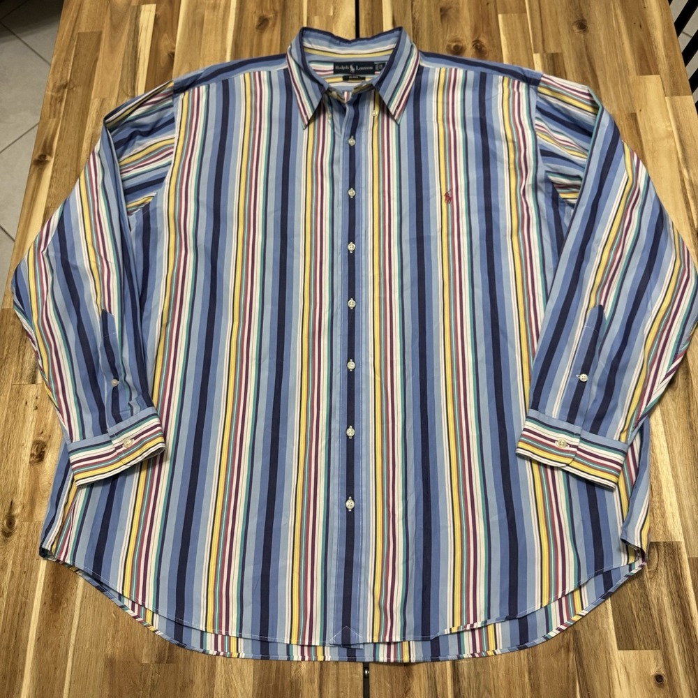 Polo Ralph Lauren Shirt Mens 2XB Colorful Striped Blake Long Sleeve Button Up